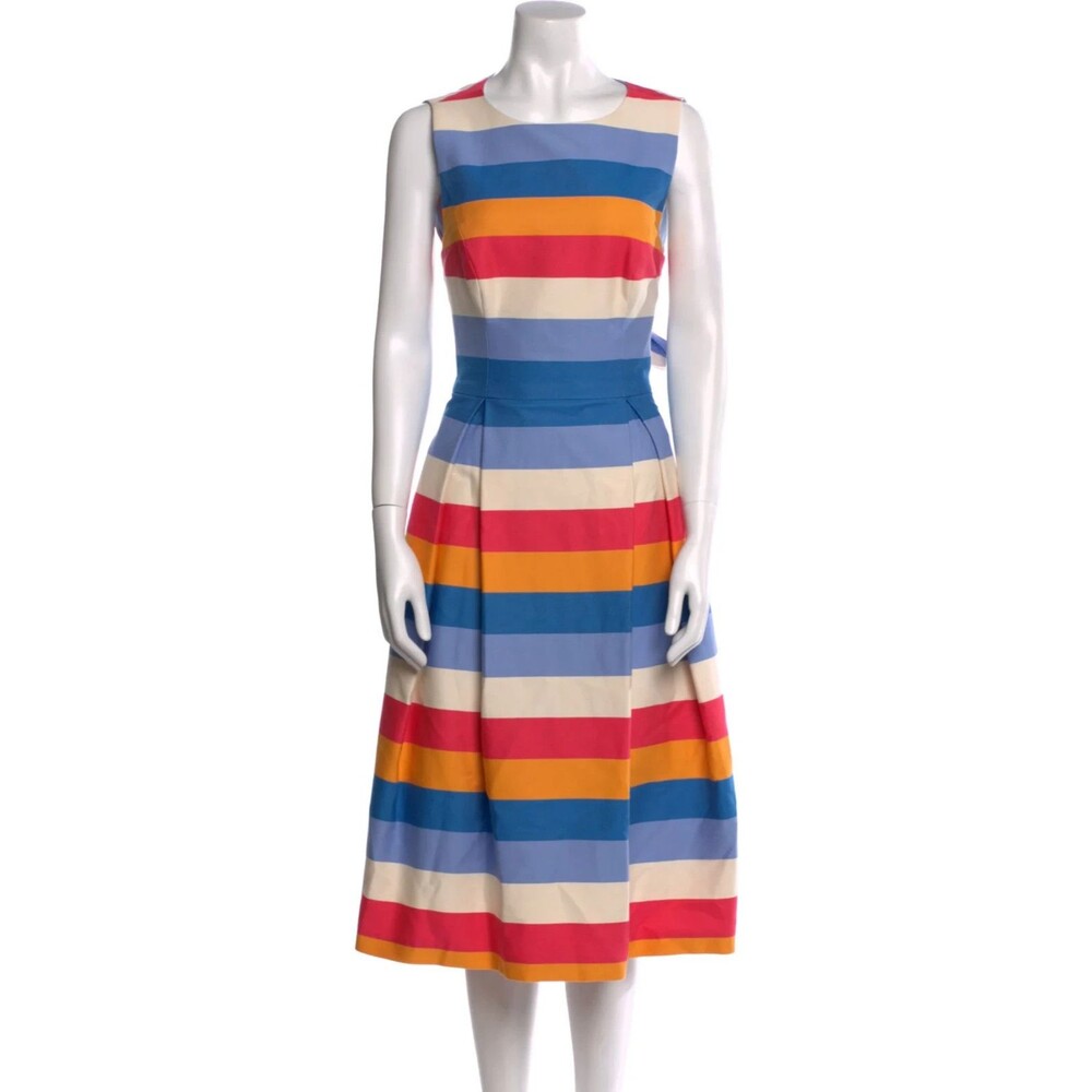 RUNWAY $2590 Carolina Herrera tie-back striped cotton-blend midi dress Sz 12 - Picture 7 of 10